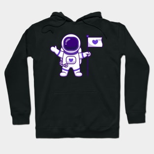 Cute Astronaut Standing With Flag Cartoon Hoodie